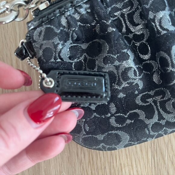 Coach Black Monogram Logo Wristlet NWOT black silver - Picture 4 of 9